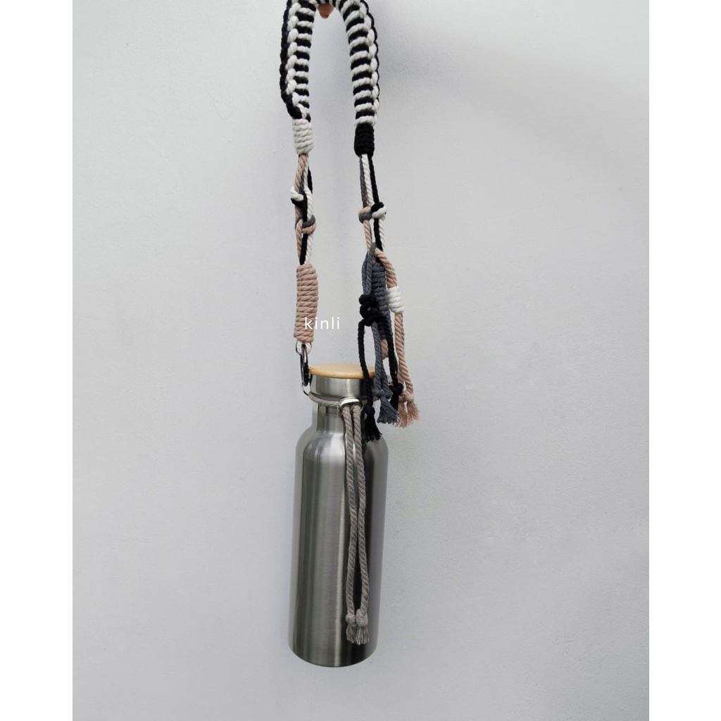 la camaieu monochrome handmade macrame bottle strap tumbler holder