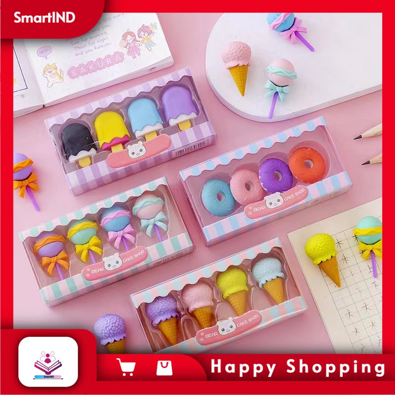

4 IN 1 PENGHAPUS PENSIL MODEL ICE CREAM DONAT LOLLIPOP POPSICLE / PENGHAPUS LUCU SET