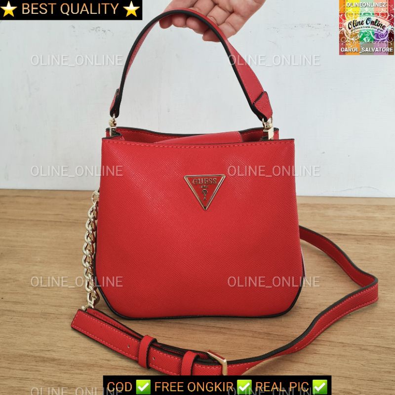 (WODB) tas alexie bucket bag logo 4g red black saffiano beige coffee brown white jinjing top handle hobo mini gs ada talpan bag tali panjang READY STOCK CIREBON ciayumajakuningan majalengka indramayu tegal jawa barat jawa tengah Gojek instan fast delivery