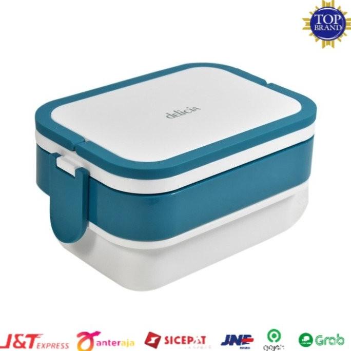 Kotak Makan 2 Susun Delicia Lunch Box Double Tier Wadah Bekal Makan Storalena