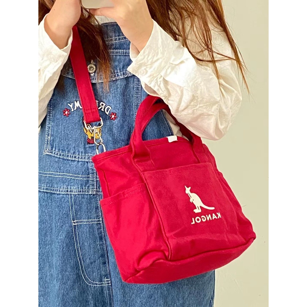 Red Korea fashion pangsit tas kanvas portabel tas tote bag diagonal satu bahu tas sekolah mahasiswa perempuan komuter tas perempuan