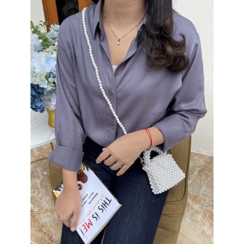 Kemeja Kerja Polos Wanita Lengan Panjang Premium By Azka Collection
