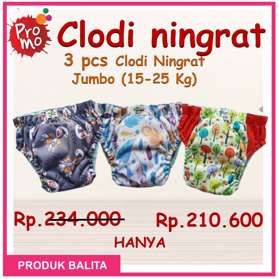 Sale! 3pcs Clodi Ningrat Aio Jumbo Paket Hemat Isi 3 Pcs Popok Cuci Ulang Popok Kain