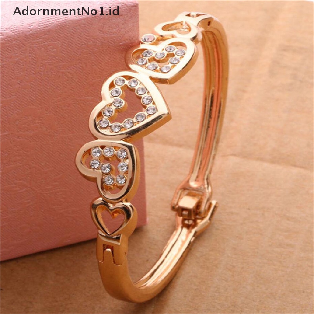 [AdornmentNo1] Hot Fashion Wanita Lady Lapis Emas Kristal Cuff Bangle Cinta Hati Pesona Gelang [ID]