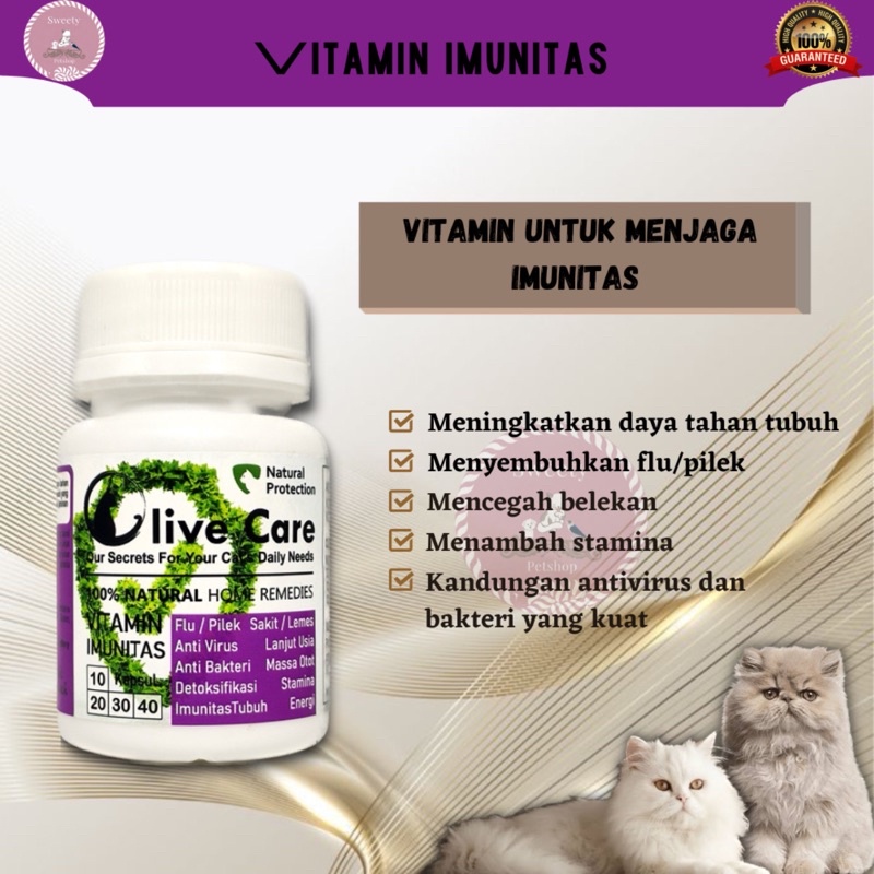 Olive Care Vitamin Kucing IMUNITAS untuk Daya Tahan Tubuh, Anti Sakit, Flu, Pilek, Mata Belekan, Demam, Lemes dan Lanjut Usia SweetyPetshop