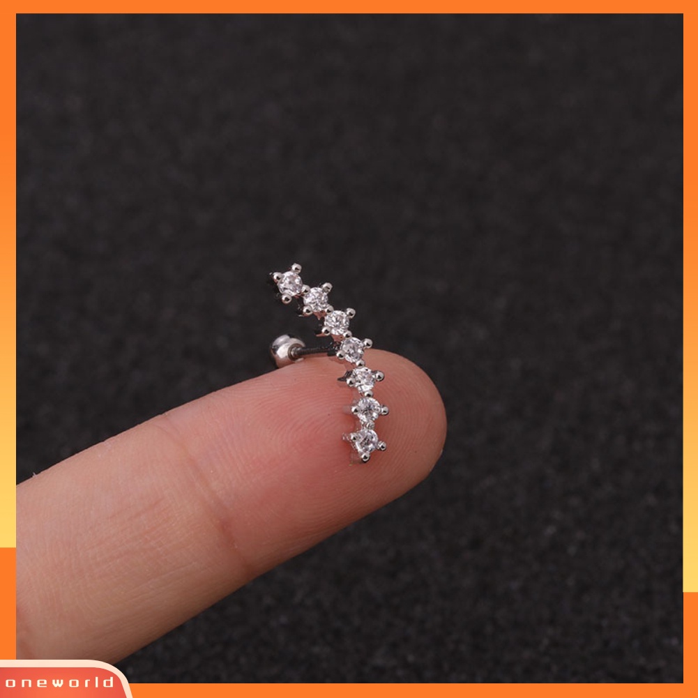 [oneworld] 1pc Lady Cubic Zirconia Hias Bintang Bulan Telinga Stud Anting Tindik Helix Perhiasan