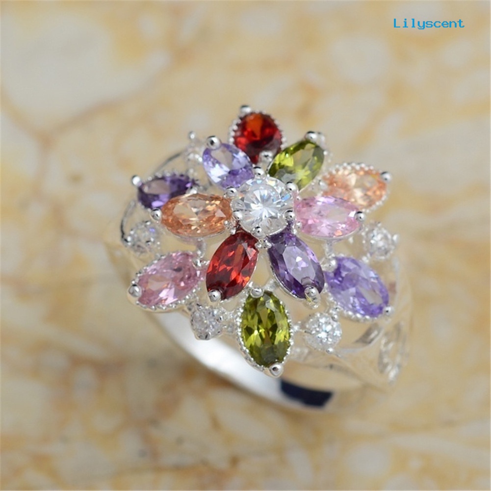 [LS] Wanita Multicolor Cubic Zirconia Hias Cincin Pernikahan Pertunangan Perhiasan Hadiah