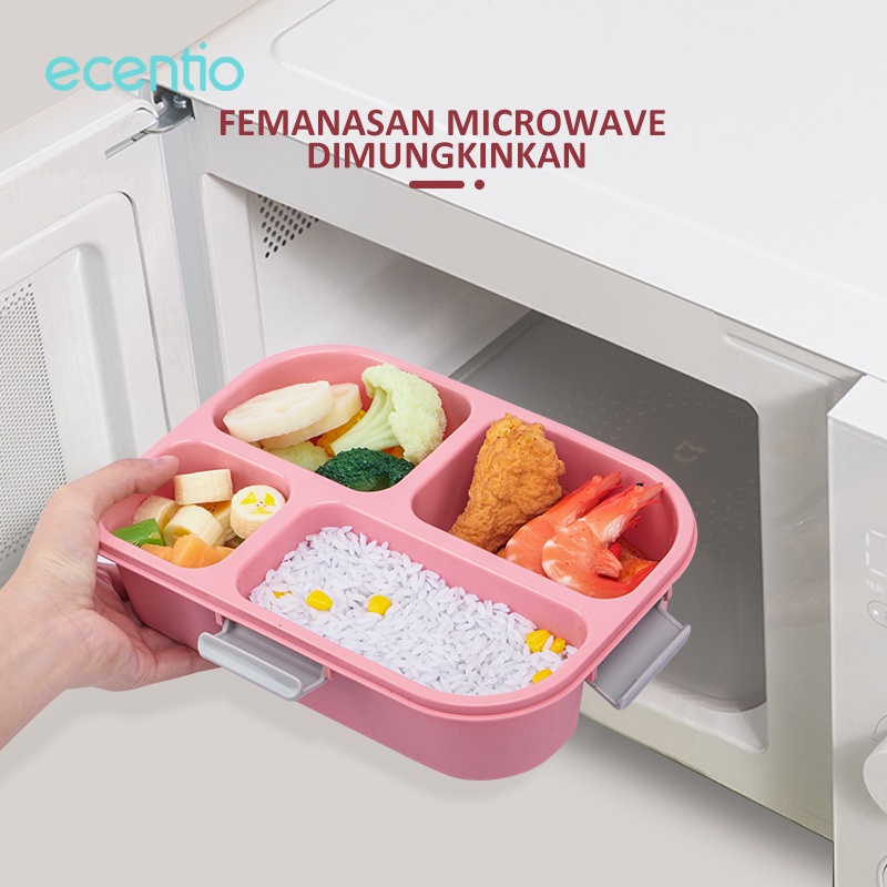 ecentio Kotak Bekal 4 Grid 1550ml Kotak Sup 140ml Anti Tumpah Free Sendok Kotak Makan BPA Free