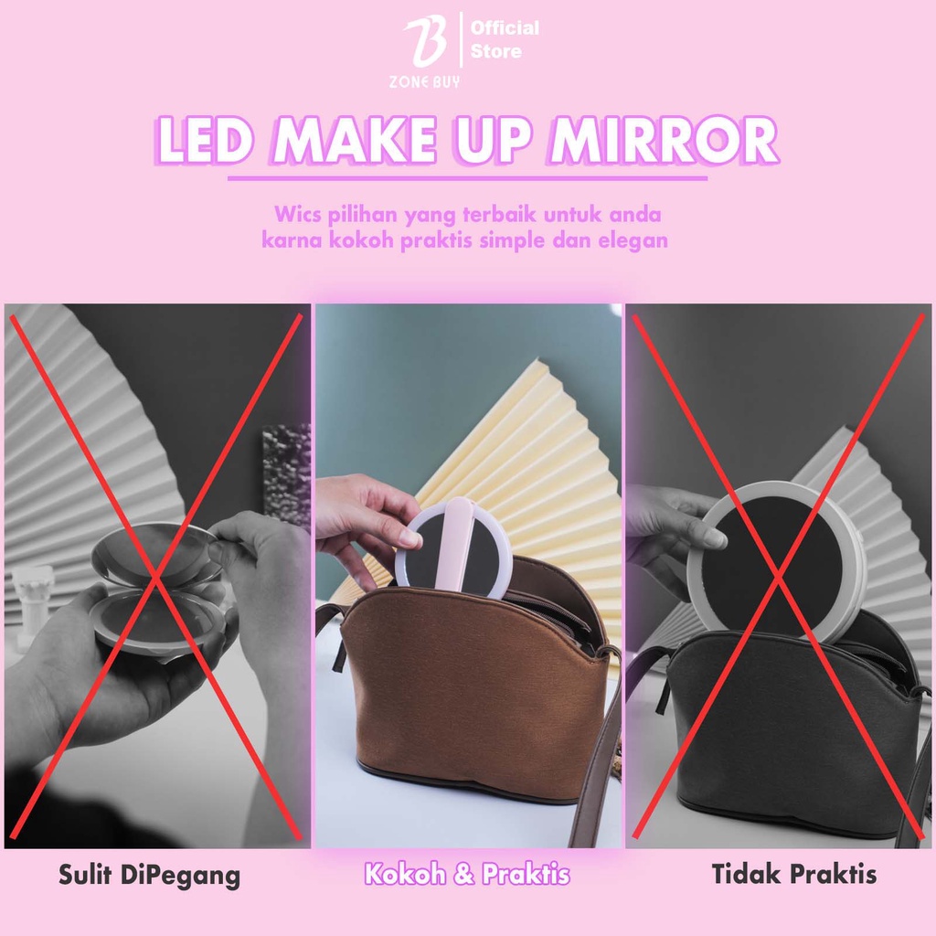 Make Up LED Mirror Standing / Cermin Lipat Portable Import / Kitty Telinga Kucing Bulat Mirror Makeup /lampu led mirror Cermin Make Up Bulat Dengan Lampu LED