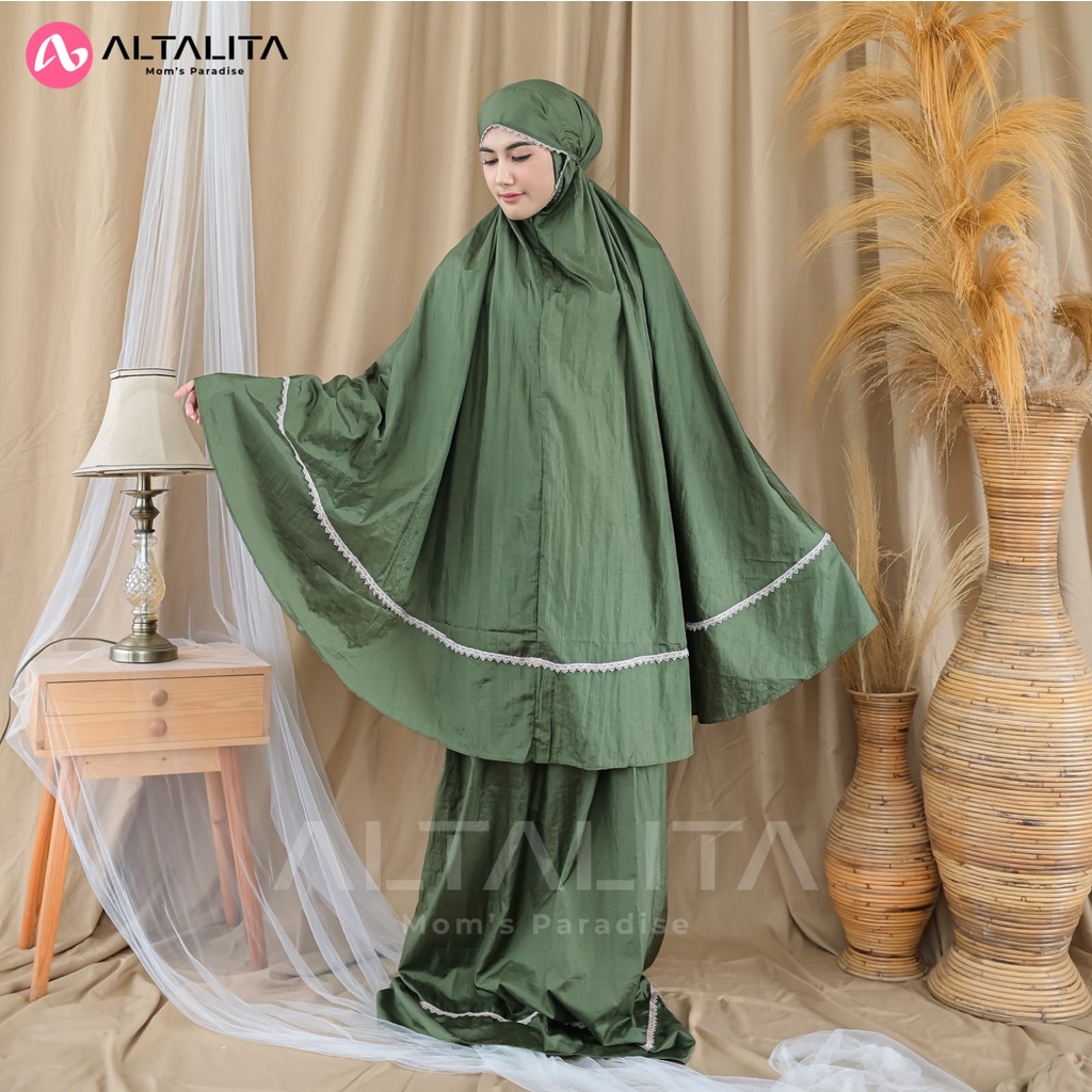 Altalita - Mukena Zanitha Parasut Terusan Traveling 2 in 1 Resleting Tas Sajadah Adem Premium Mukenah Dewasa Polos Jumbo Renda Mini Pouch Terbaru