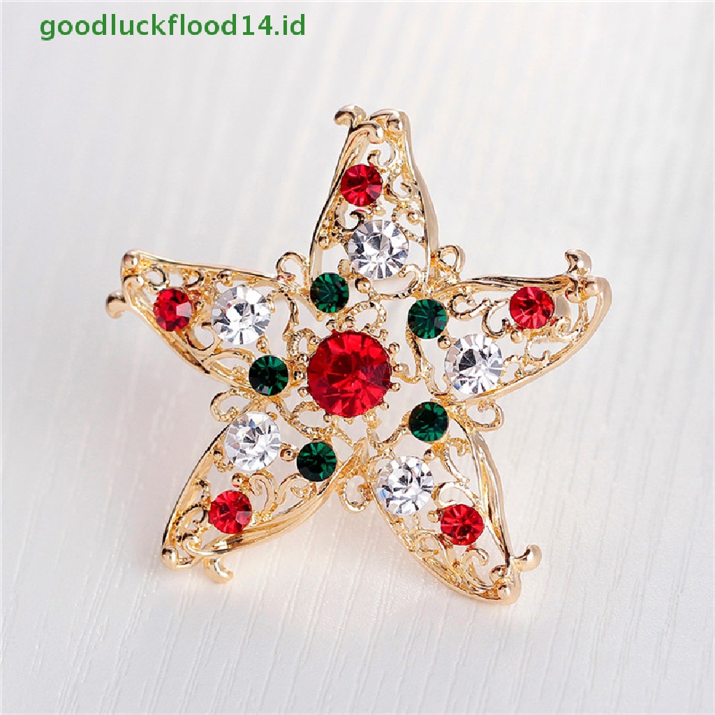 [GOOGFOUR] 1x Fashion Unisex Bintang Kristal Berlian Imitasi Snowman Natal Bros Pin Hadiah Xmas [TOP]