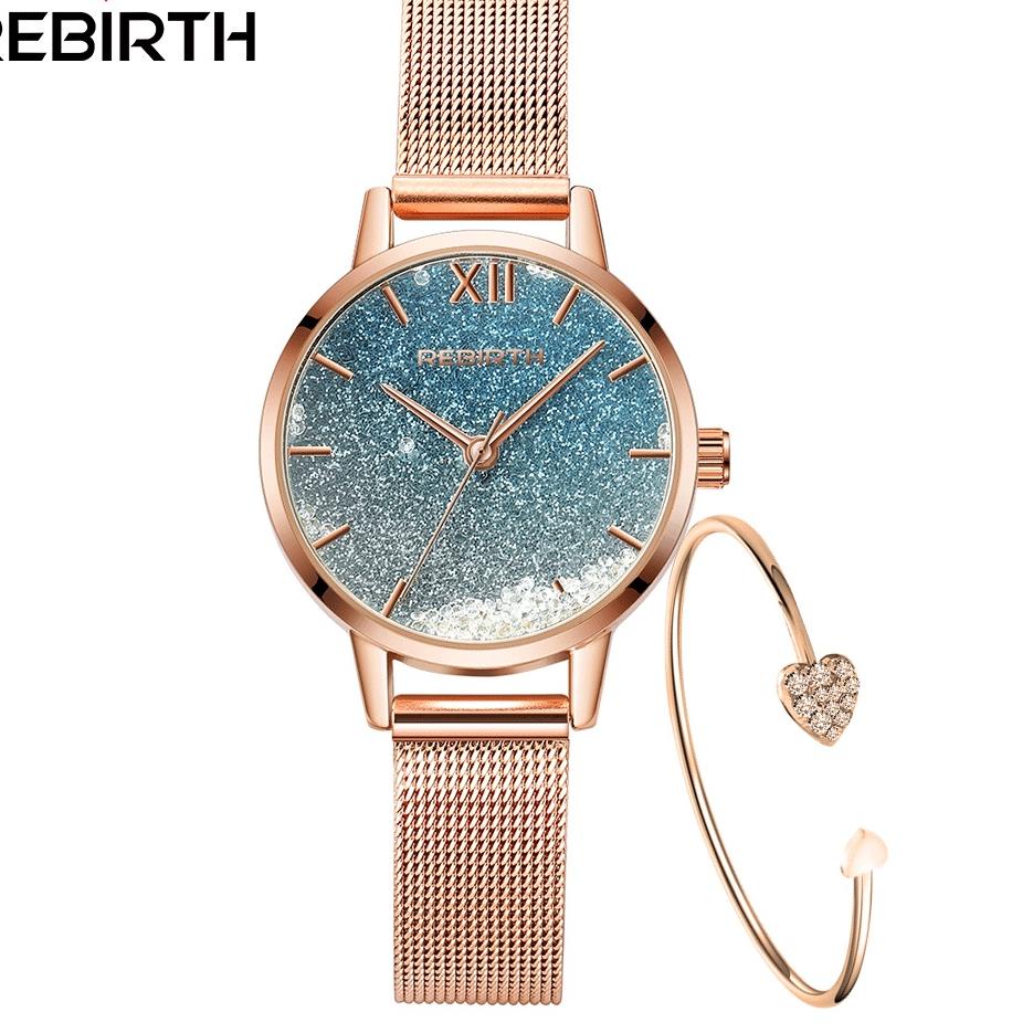 BHS.14Ja23ᴺ– REBIRTH Jam Tangan Wanita Original Anti Air Pasir Apung Dial Santai Mode Tali Jala Jam 