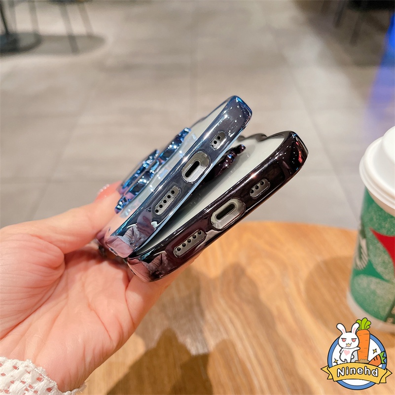 IPHONE Casing Kompatibel Untuk Iphone14 13 12 11 Pro Max Xr Xs Max Se8 7 Plus Telinga Kucing Electroplating Phone Case Lensa Metal Full Cover Bear Bracket Shockproof Soft Case Cover Pelindung