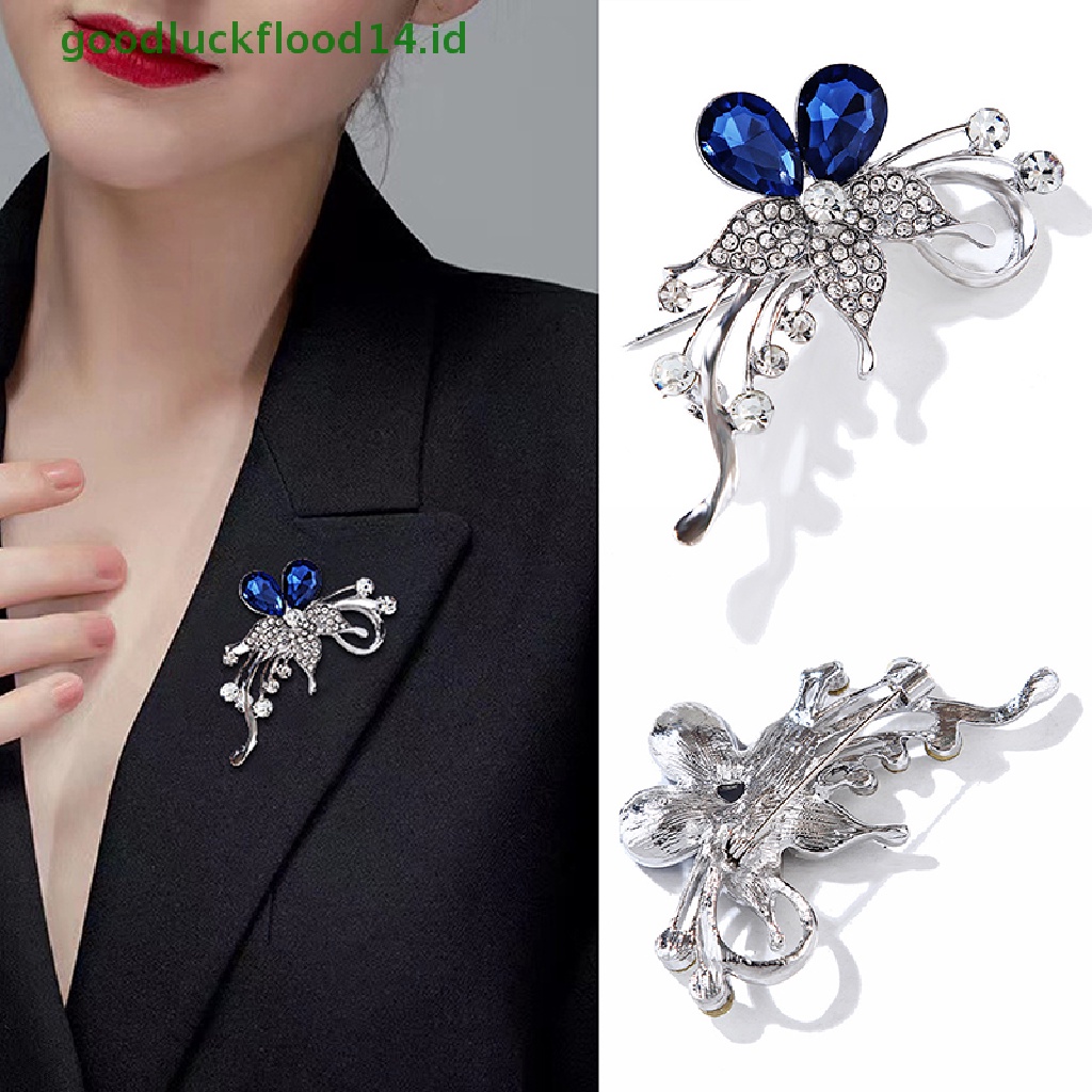 [GOOGFOUR] Kristal Berlian Bertabur Lima Kelopak Bunga Perhiasan Bros Wanita Brooch Pin [TOP]