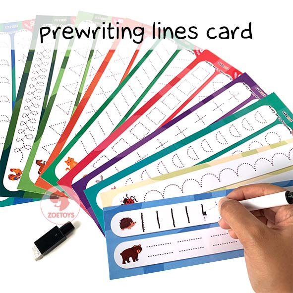 Zoetoys Prewriting Lines Card | Belajar Persiapan Anak Siap Menulis Reusable Laminasi | Latihan Writing Line Pattern Pola Garis Flash Card Wipe and Clean Kartu Aktivitas Belajar Menulis Tracing untuk PAUD | Mainan Edukasi Anak