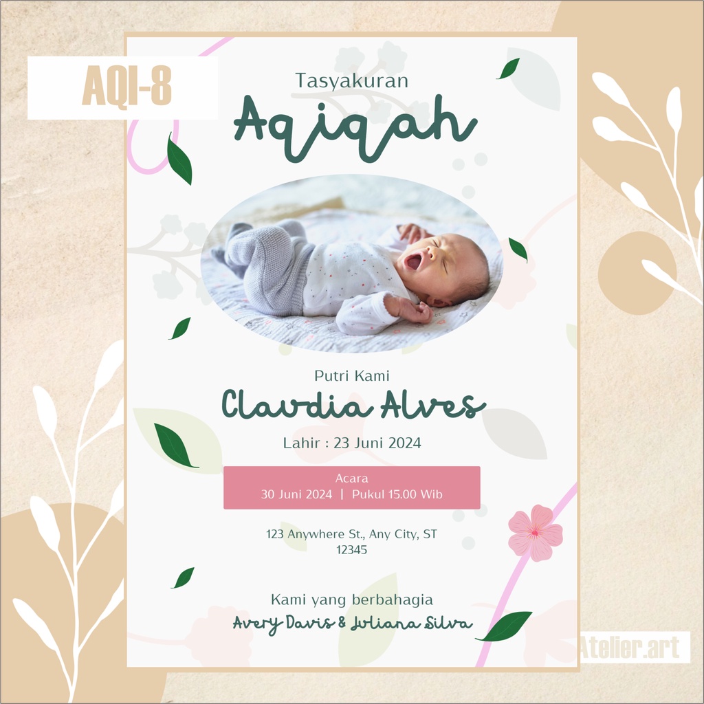 Undangan Digital Aqiqah AQI-8 Softfile Green Ukuran A4 | Atelier.Art