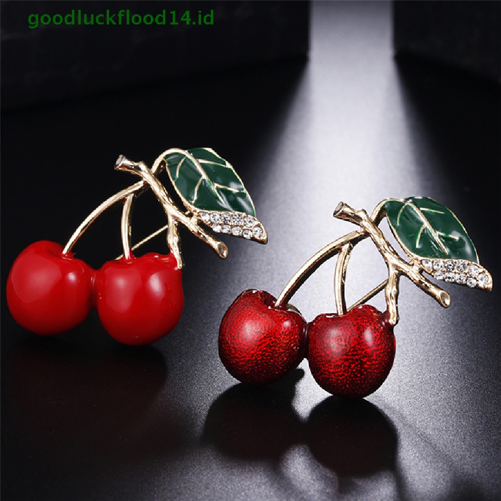 [GOOGFOUR] Enamel Merah Cherry Logam Bros Pin Tombol Kristal Bros Sweater Klip Perhiasan [TOP]