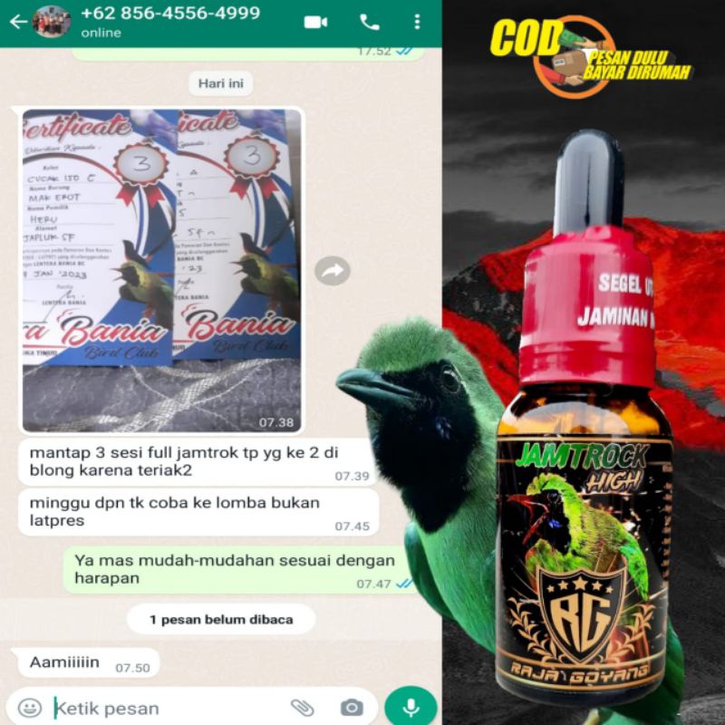 Vitamin penggacor burung cucak ijo doping gantangan burung cucok ijo 100% original dari RG raja goya
