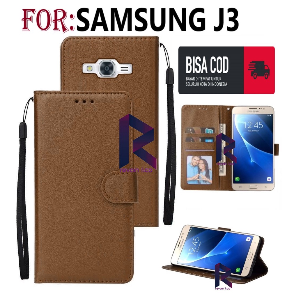 CASE SAMSUNG J3 FLIP WALLET LEATHER KULIT PREMIUM SARUNG BUKA TUTUP KESING HP FLIP CASE SAMSUNG J3