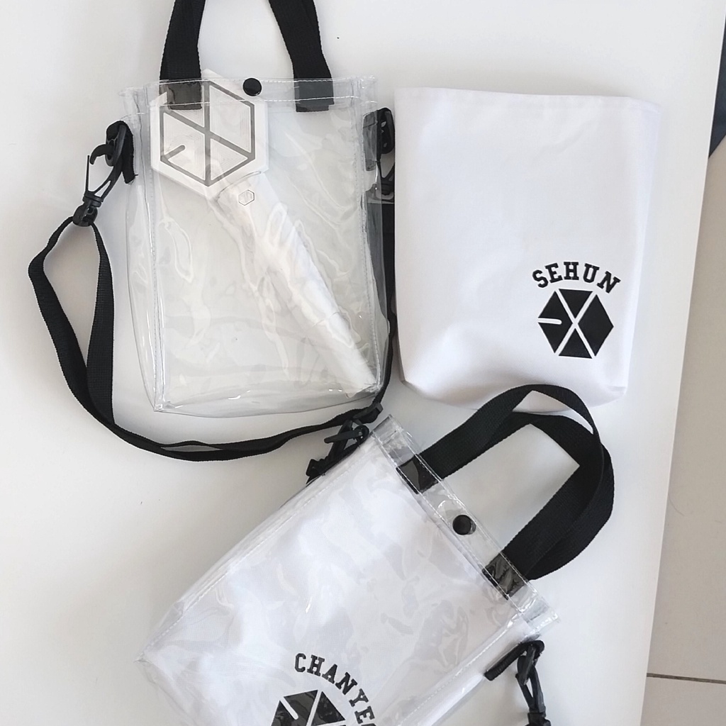 SEHUN CHANYEOL EXO TAS SELEMPANG TRANSPARAN PVC KANVAS MIKA SLING BAG EXO
