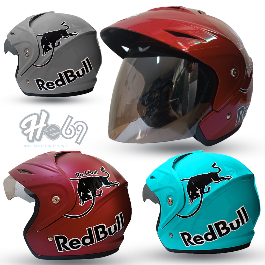 Helm Half Face JP 5 Red Bull / Helm Dewasa Untuk Pria Dan Wanita Dewasa COD