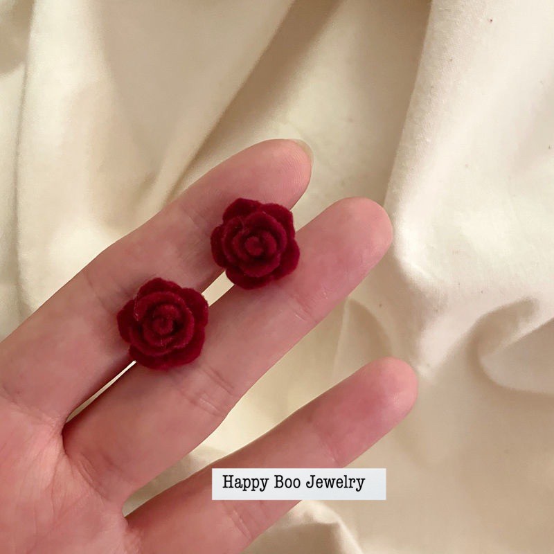 anting bunga mawar abub bludru stainless