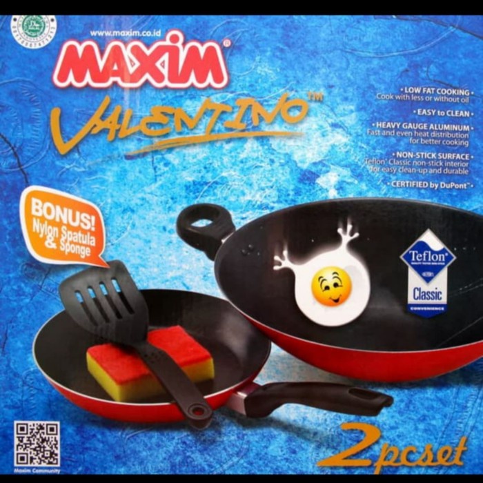 Maxim Valentino 2pcs set Teflon Wajan 30cm& Frypan 22cm + Free