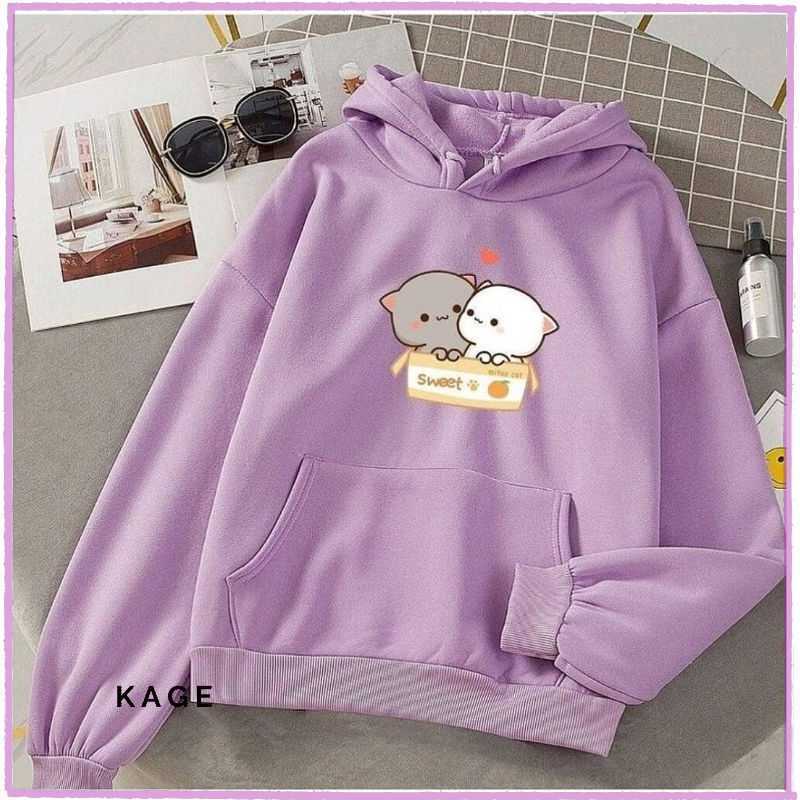 SWEATER HOODIE SWEET POM POM WANITA HITAM