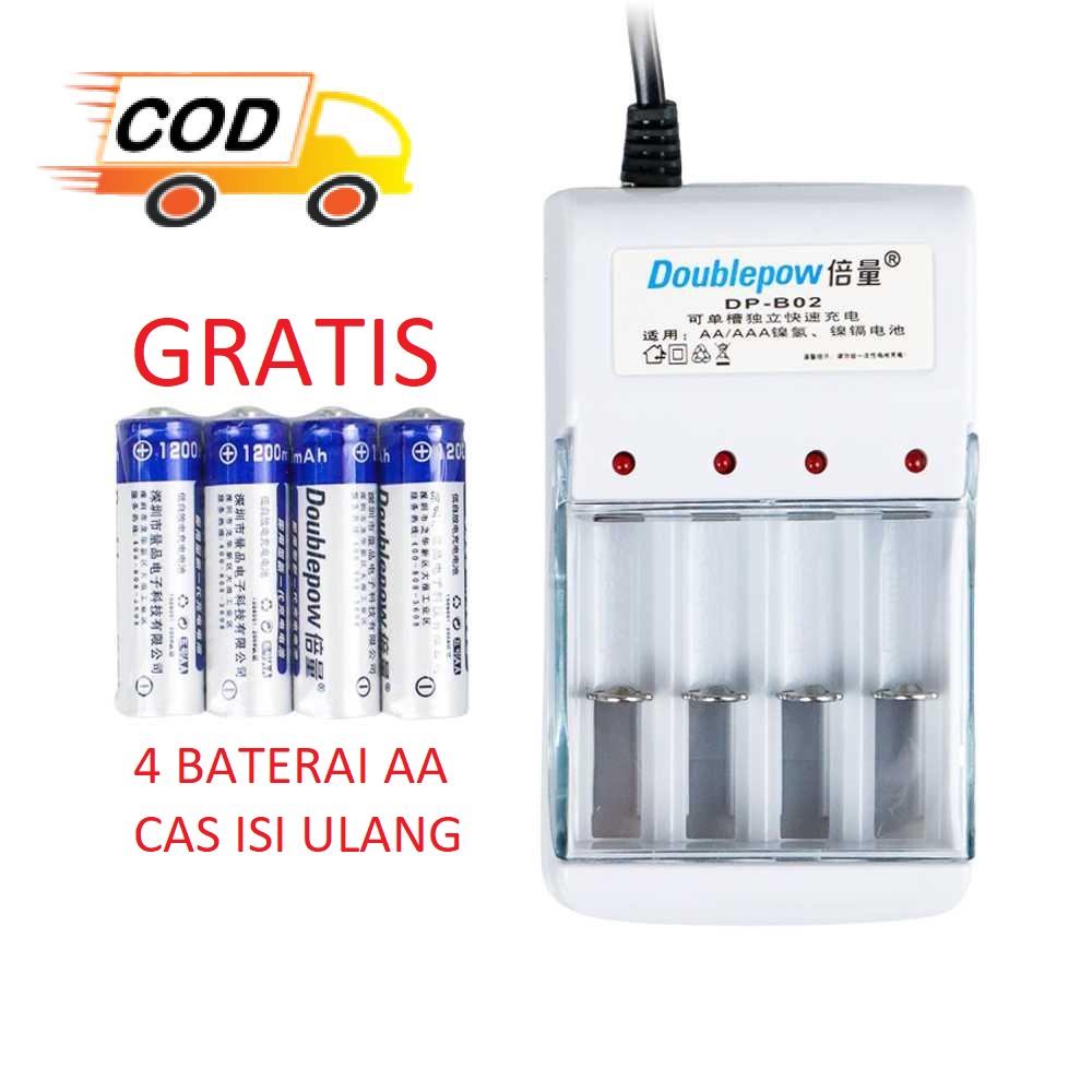 Charger Baterai AA/AAA 4 slot Gratis 4PCS AA Isi Ulang Cas Rechargeable Original Terbaik Free NiMH