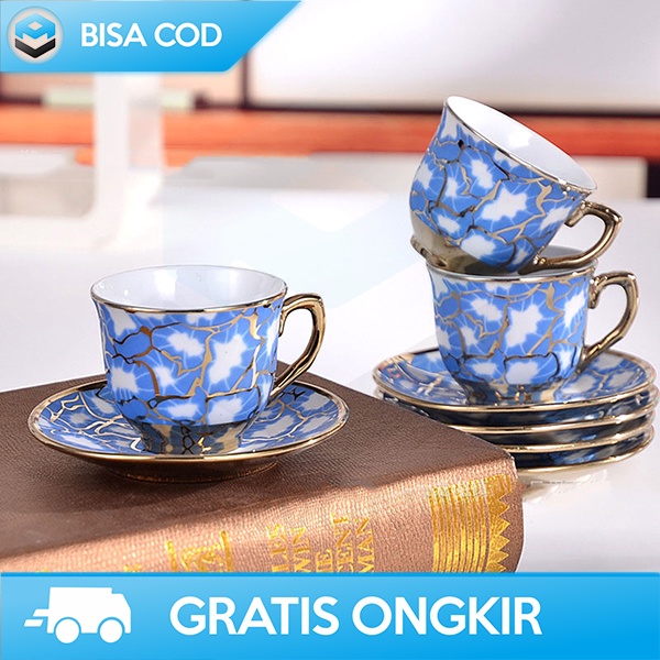 CANGKIR KERAMIK 1 SET 6 IN 1 SUNFILI GELAS TEH EUROPEAN STYLE ELEGAN