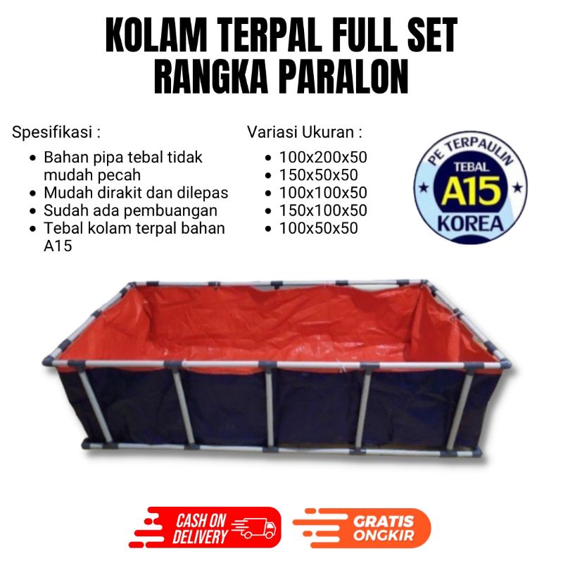 KOLAM TERPAL KOTAK FULLSET + RANGKA PARALON BISA PILIH UKURAN GRATIS PEMBUANGAN