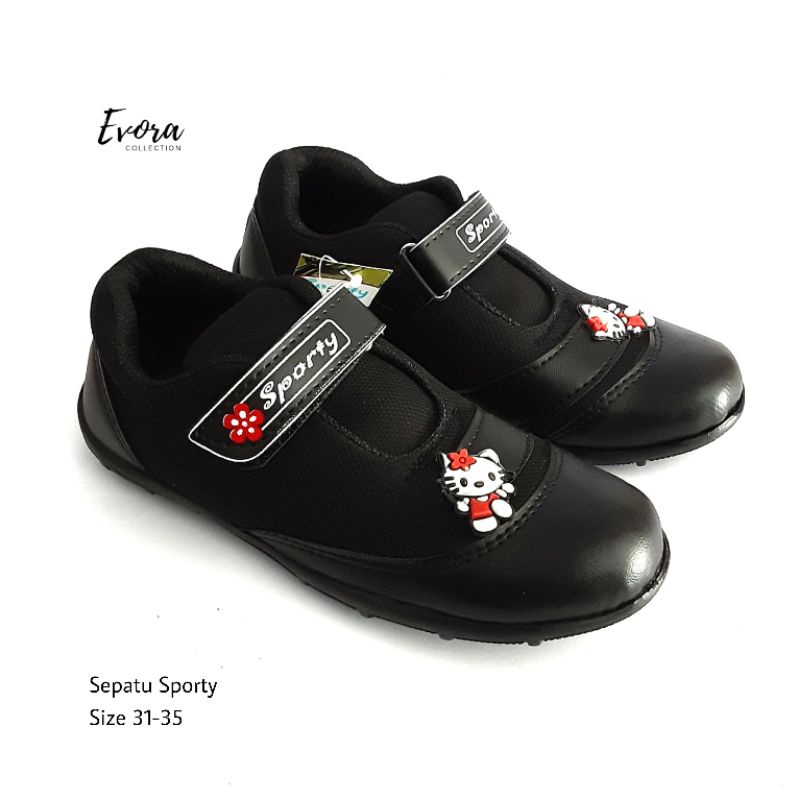 Sepatu anak perempuan hitam helokity SD TK | Sepatu sekolah anak cewek hitam helokity