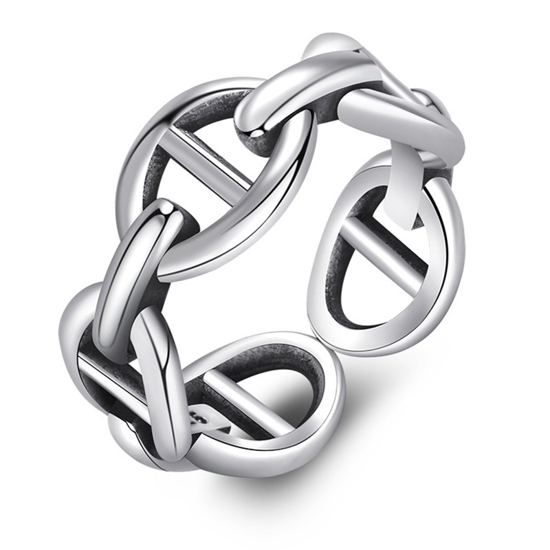 Perak Hitam Retro Rantai Cincin Pembukaan Adjustable Cincin Wanita Pria Perhiasan