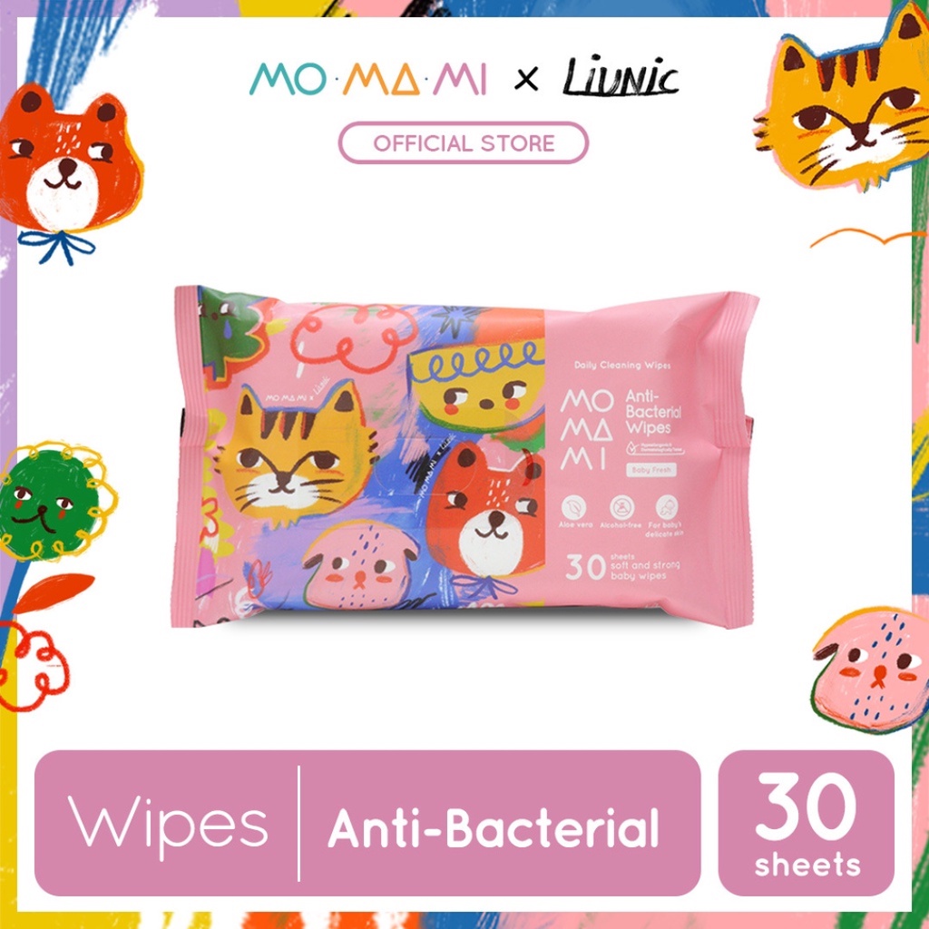 Momami x Liunic Anti Bacterial Wipes Pink and Blue