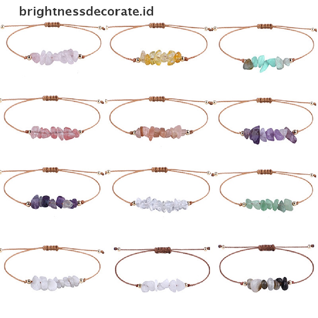 [Birth] Tidak Teratur Alami Kristal Batu Gelang Adjustable Amethysts Chips Beads Bracelets Perhiasan Untuk Wanita Pria [ID]