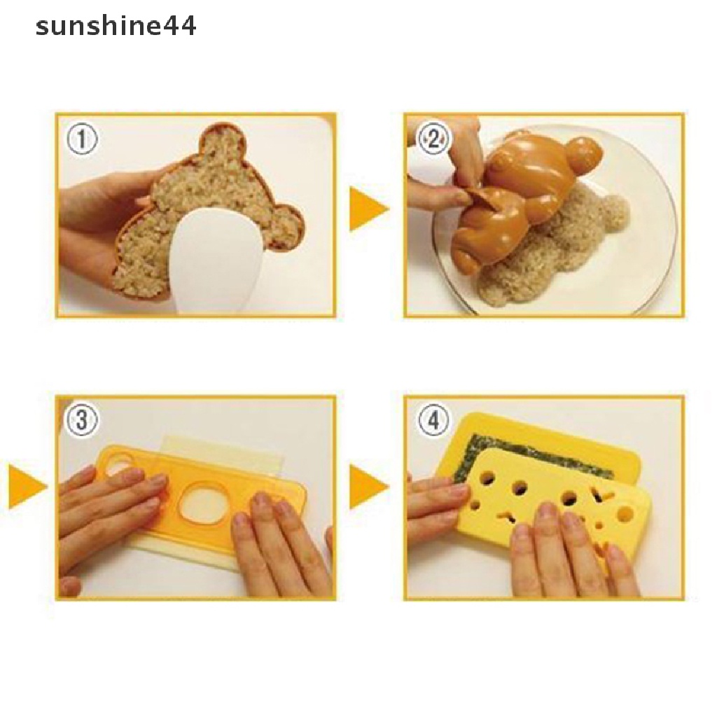 Sunshine Rice Ball Mold Set Cetakan Nasi Ayam Beruang Kawaii Sushi Kari Pemotong Rumput Laut.