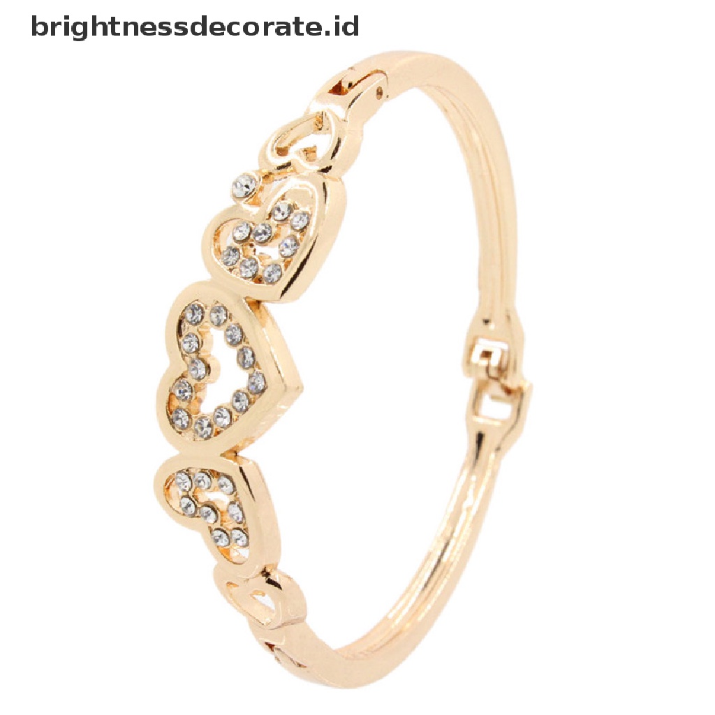 [Birth] Hot Fashion Wanita Lady Lapis Emas Kristal Cuff Bangle Cinta Hati Pesona Gelang [ID]