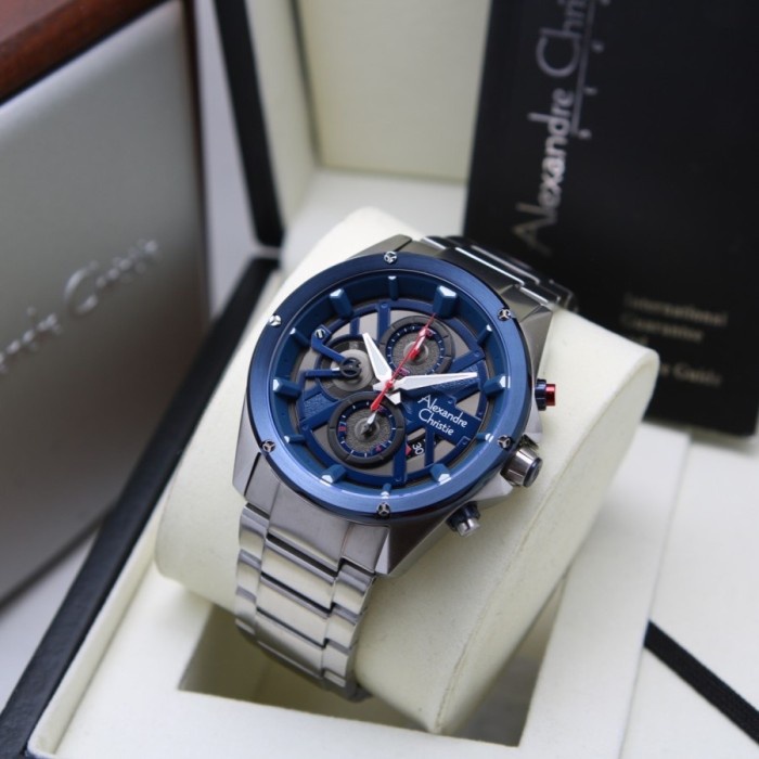 [ ORIGINAL ] Jam Tangan Pria Alexandre Christie 6620 AC 6620 MC Rantai - Silver Blue