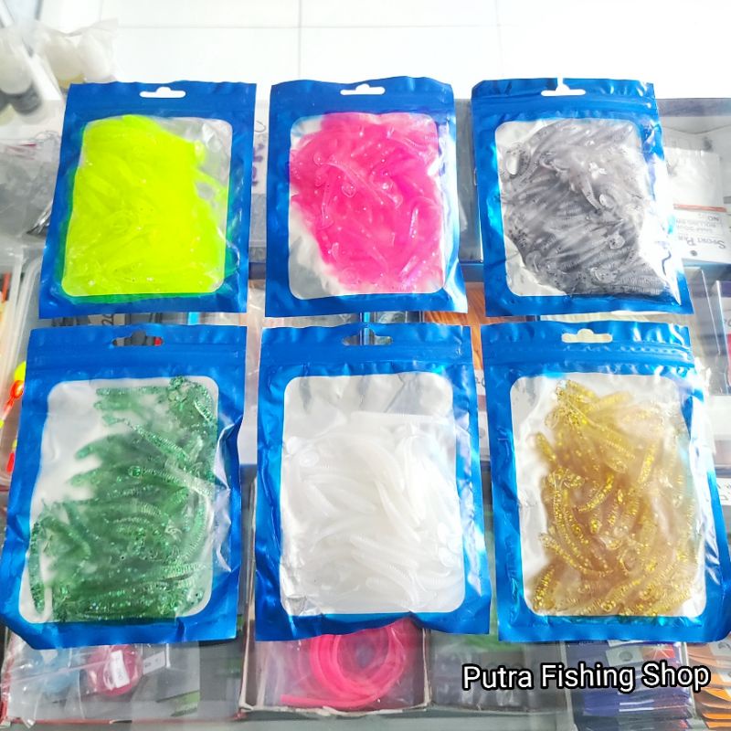 Umpan Pancing Softlure Cacing isi 50pcs Umpan Softworm Pancing 5cm - Umpan Casting Softlure 5cm Padl