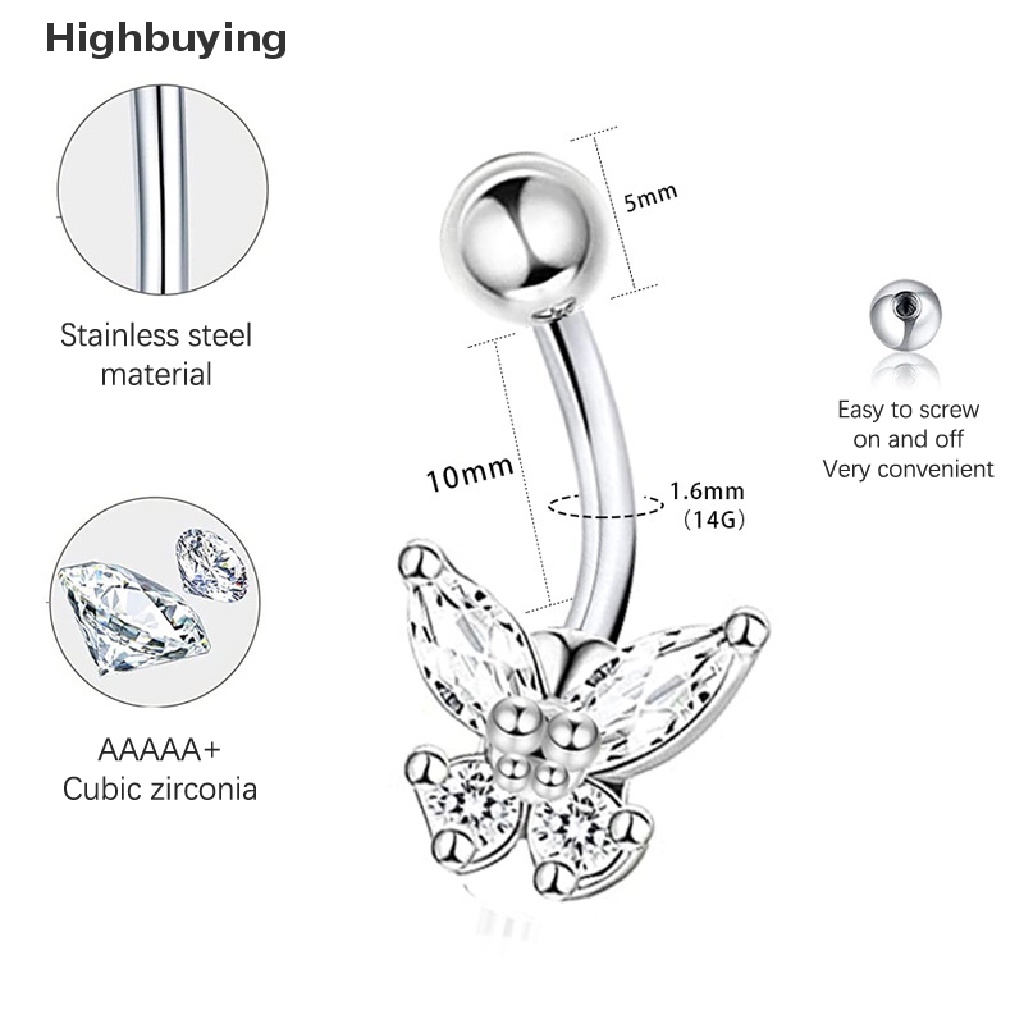 Hbid Surgical Steel Belly Button Ring Untuk Wanita Kupu-Kupu Cubic Zirconia Cincin Perut Perhiasan Pusar Cincin Perhiasan Tubuh Glory