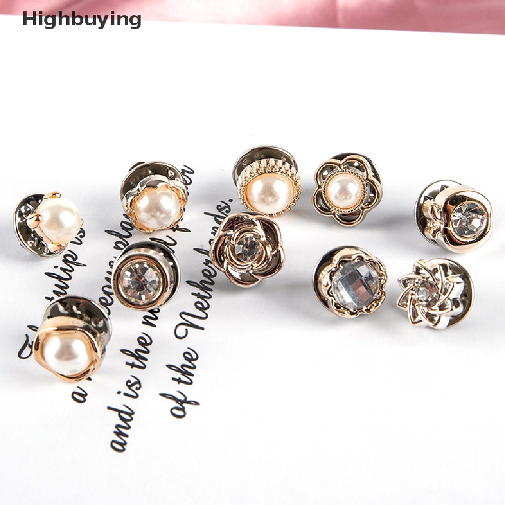 Hbid 10Pcs Kancing Bros Set Fashion Mutiara Berlian Imitasi Pin Mantel Aksesoris Pakaian Glory