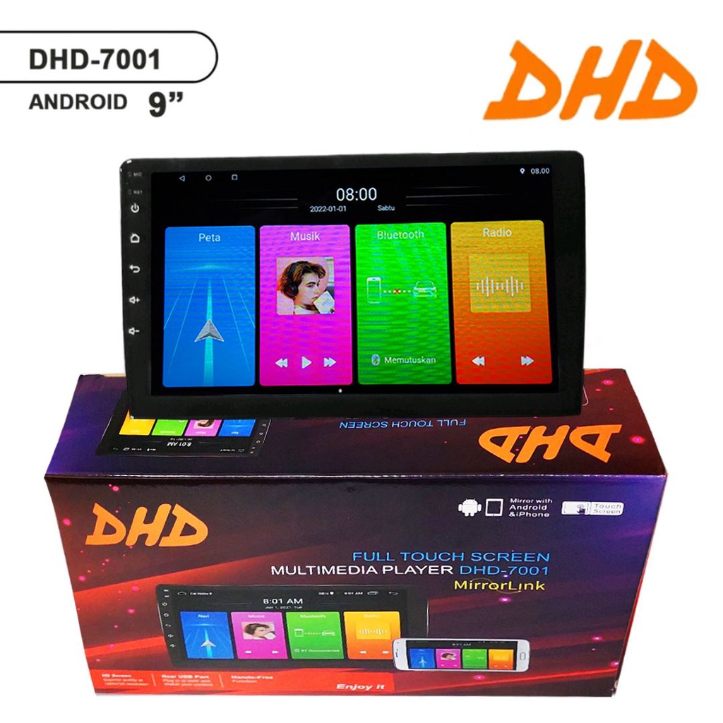 2 din Head Unit Android 9 inch DHD 7001 Double Din Bluetooth GPS Mirrorlink