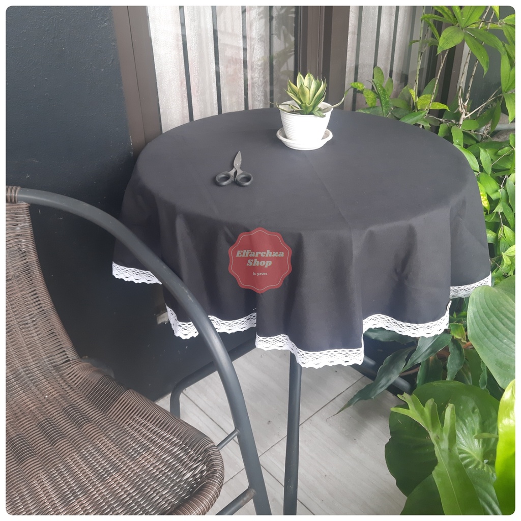 Taplak MEJA BULAT Kain POLOS Keliling RENDA Rajut Ukuran Kecil dan Besar Elegan Kekinian Bahan Katun