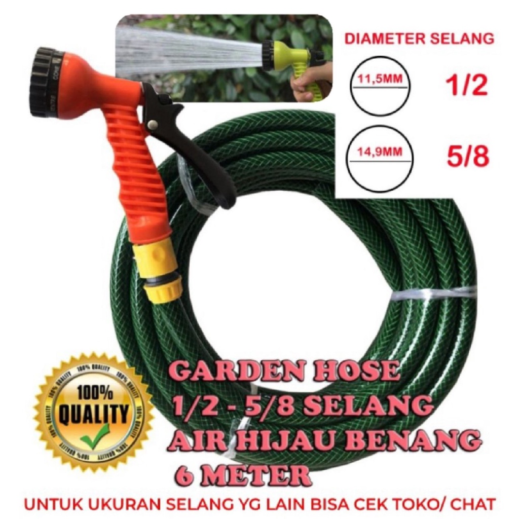 GARDEN HOSE 1/2 - 5/8 SELANG AIR HIJAU BENANG 6 METER