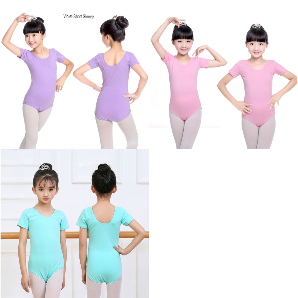 Leotard ballet short sleeve baju balet senam anak