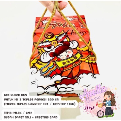 

Box kuker dus isi 3 toples persegi 350gr tema CNY / Imlek Barongsai Girl