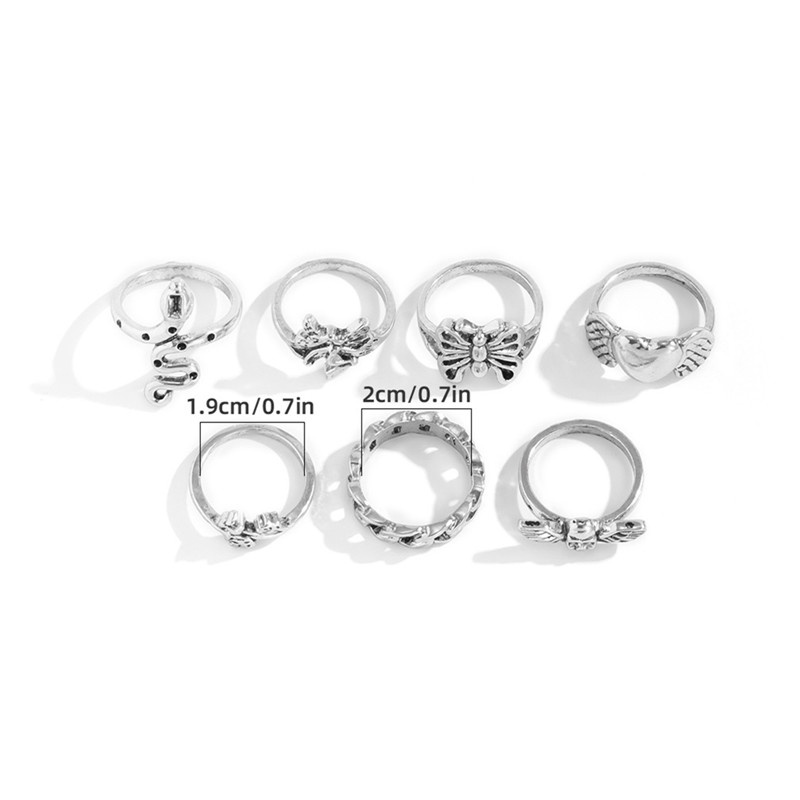 7pcs/set Vintage Cincin Logam Warna Silver Untuk Wanita Spider Heart Butterfly Mushroom New Arrival Rings