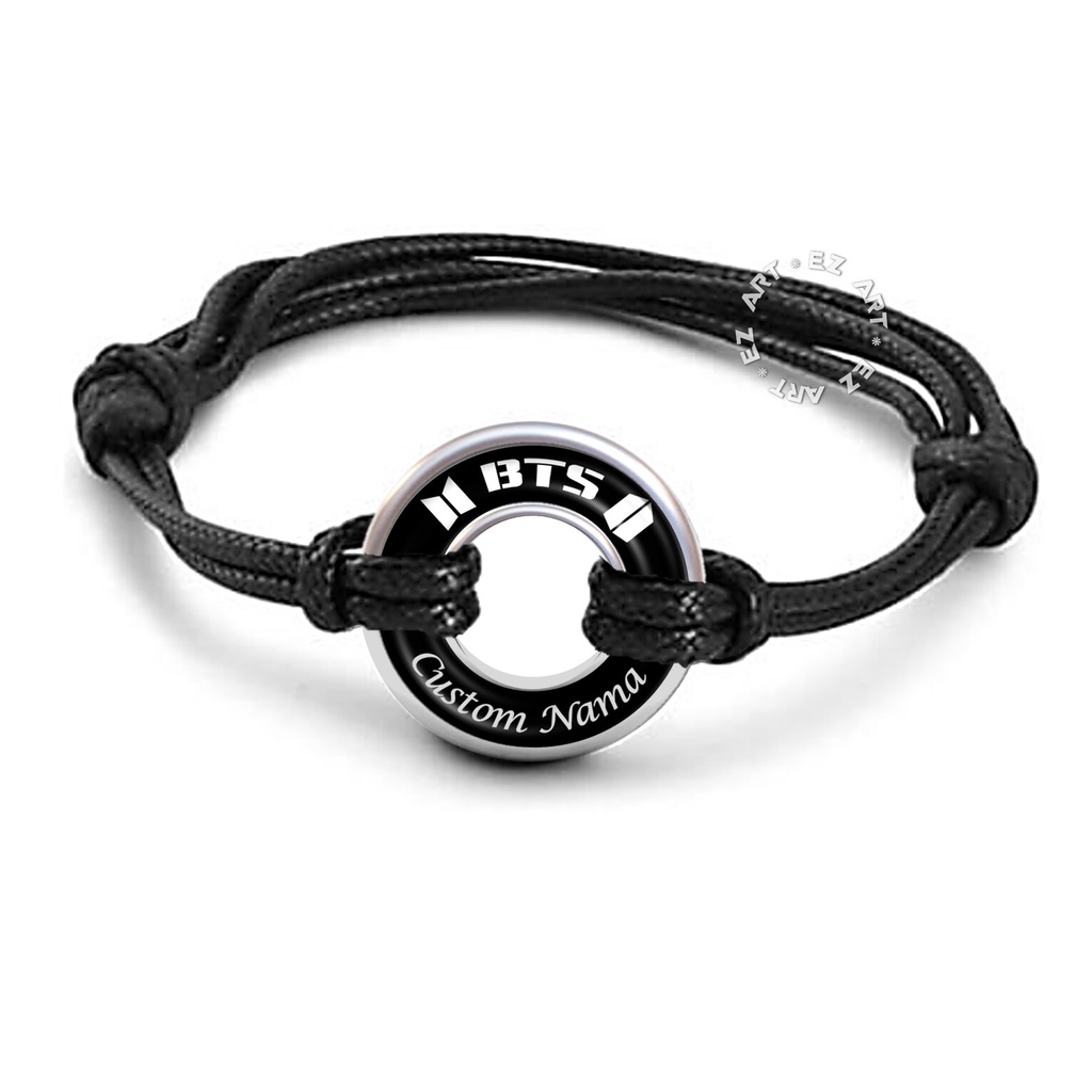 GELANG KPOP BTS CUSTOM NAMA RING PLAT CINCIN STAINLESS STEEL TALI KULIT KEPANG KOREA WARNA