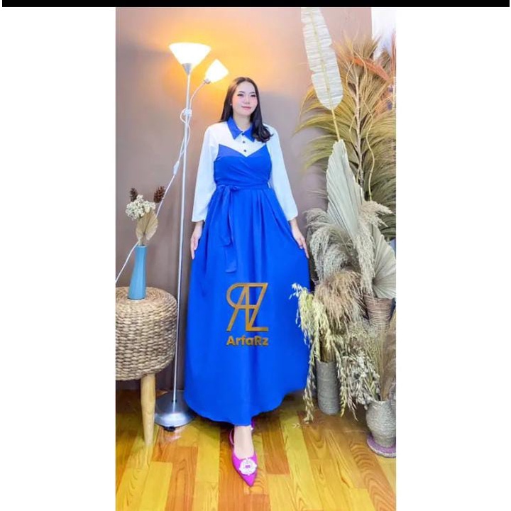 Gamis Leslar Cringkle airflow terbaru Kancing Depan ( Busui )