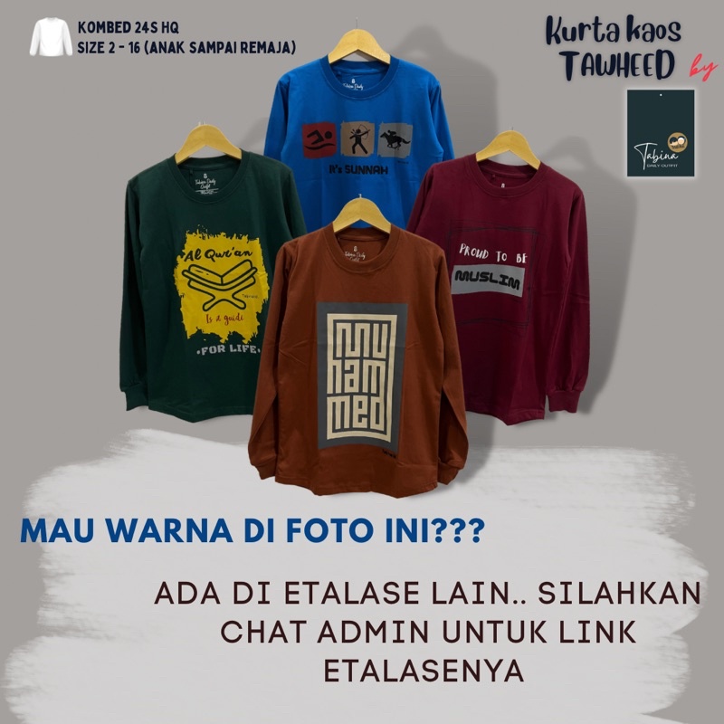 Kaos Kurta Anak Laki-Laki dan Remaja Lengan Panjang Tabina Seri Tawheed usia 2 hingga 16 tahun